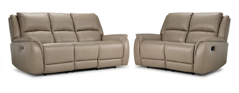 London Leather Reclining Sofa and Loveseat Set - Taupe