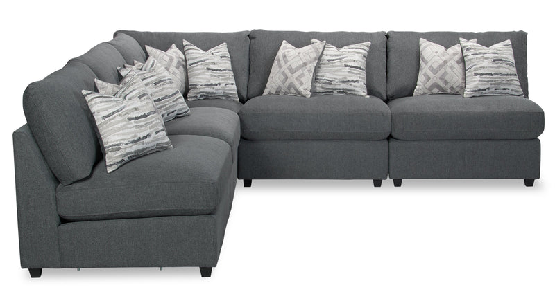 Evolve Linen-Look Fabric 5-Piece Modular Sectional with 4 Armless Chairs - Charcoal 