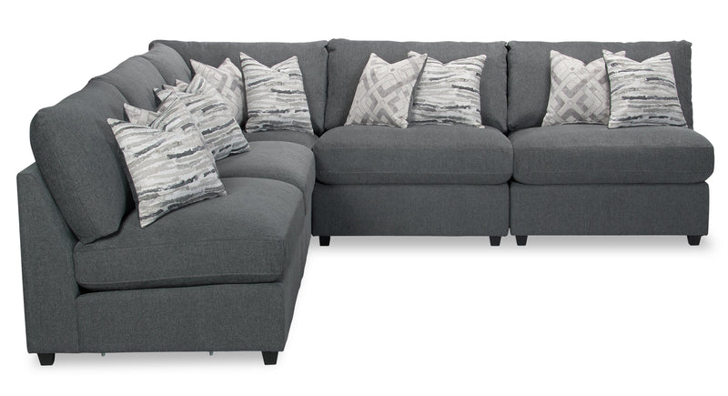 Evolve Linen-Look Fabric 5-Piece Modular Sectional with 4 Armless Chairs - Charcoal