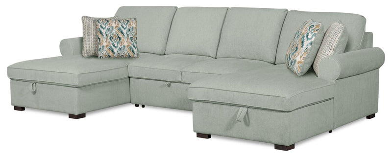 Valley 3-Piece Chenille Sleeper Sectional - Seafoam