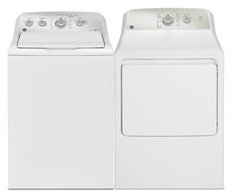 GE 5 Cu. Ft. Top-Load Washer and 7.2 Cu. Ft. Gas Dryer with SaniFresh - GTW550BW/GTD40GMW