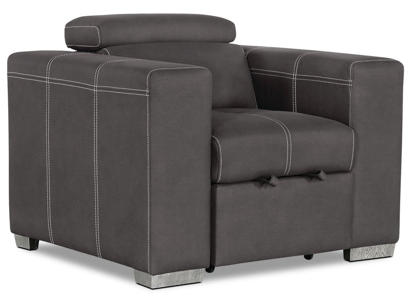Drake Faux Suede Chair with Pull-Out Ottoman - Cement 