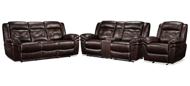 Leighland Reclining Sofa, Reclining Loveseat with Console and Recliner Set - Brown