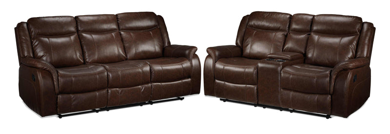 Robson Reclining Sofa and Reclining Loveseat Set - Whiskey Brown