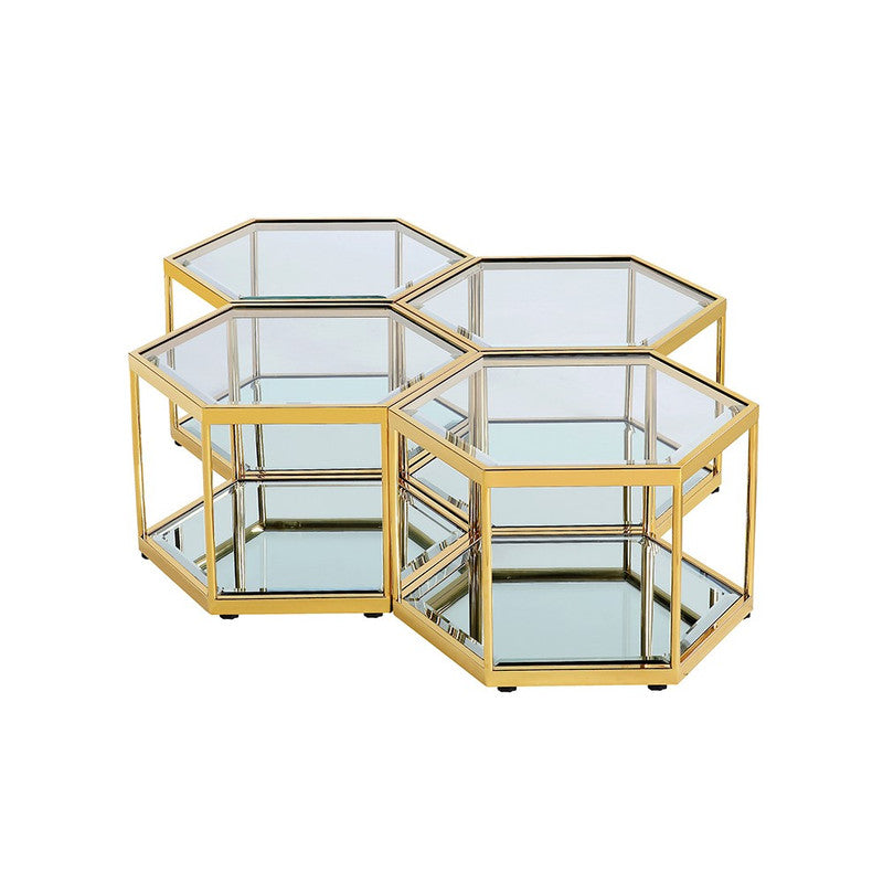 Leige Tempered Glass Hexagon Coffee Table - Gold