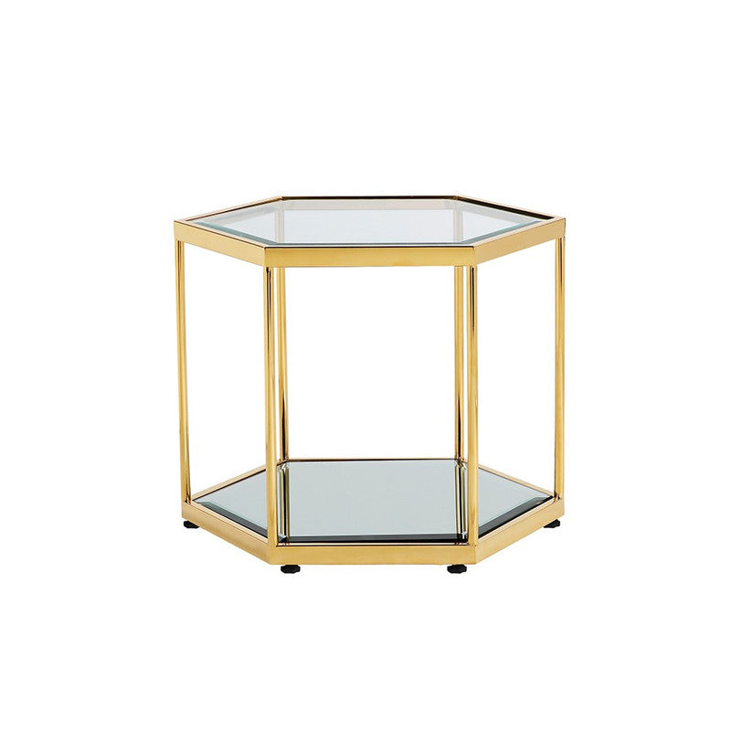 Leige Tempered Glass Hexagon End Table - Gold