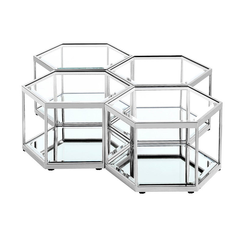 Leige Tempered Glass Hexagon Coffee Table - Silver