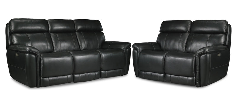 Zane Dual Power Reclining Sofa and Loveseat Set - Midnight Black