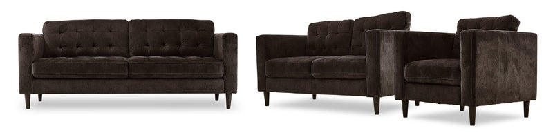 Julianstown Sofa, Loveseat and Chair Set - Dark Chocolate