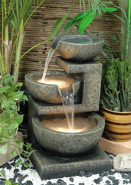 Zen 3 Bowl Waterfall Fountain With LED