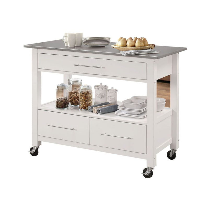 Sloan Kitchen Cart - Stainless Steel and White