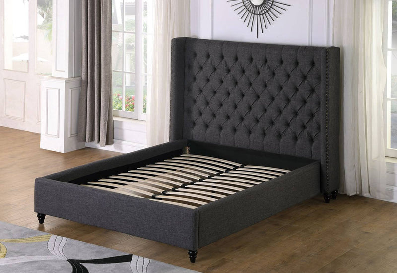 Niteroi Button Tufted King Platform Bed - Grey