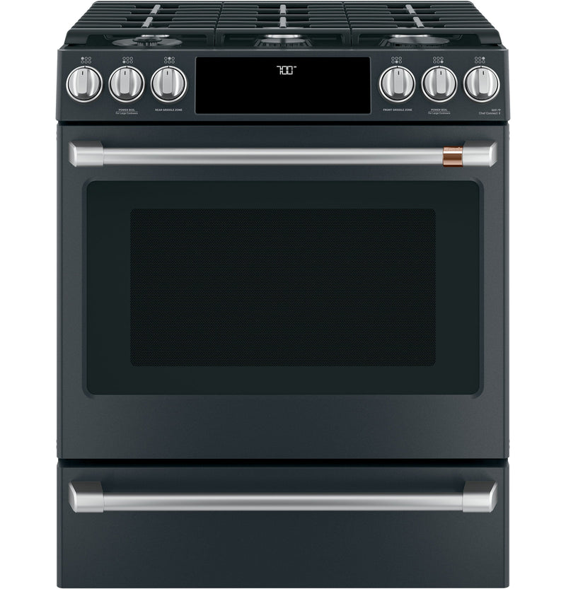 Café™ Matte Black 30" Slide-In Front Control Gas Oven with Convection Range (5.6 Cu.Ft) - CCGS700P3MD1