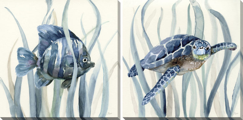 Under Sea Kelp Canvas Wall Art - Set Of 2 - 16 x 16
