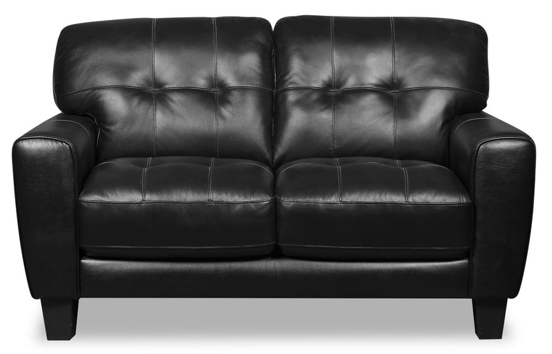 Cousteau Genuine Leather Loveseat - Black