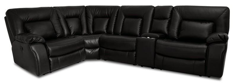 Mothel 5-Piece Leather-Look Power Reclining Sectional - Black