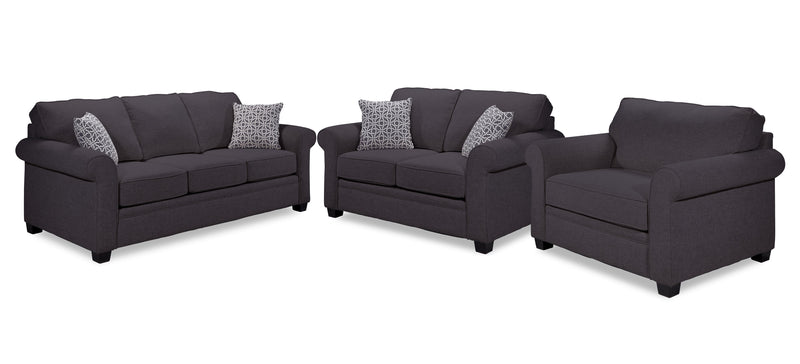 Rykneld Sofa, Loveseat and Chair Set - Midnight