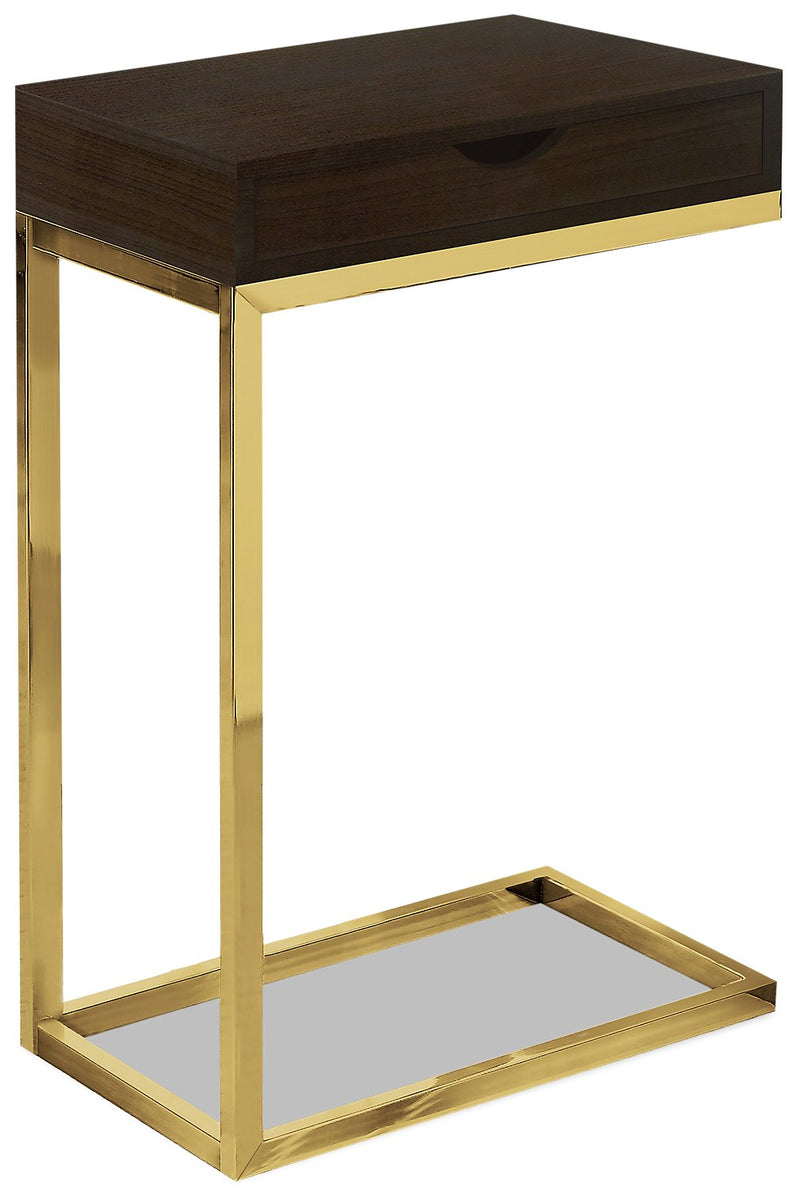 Findlay Chairside Table with Drawer - Cappuccino and Gold