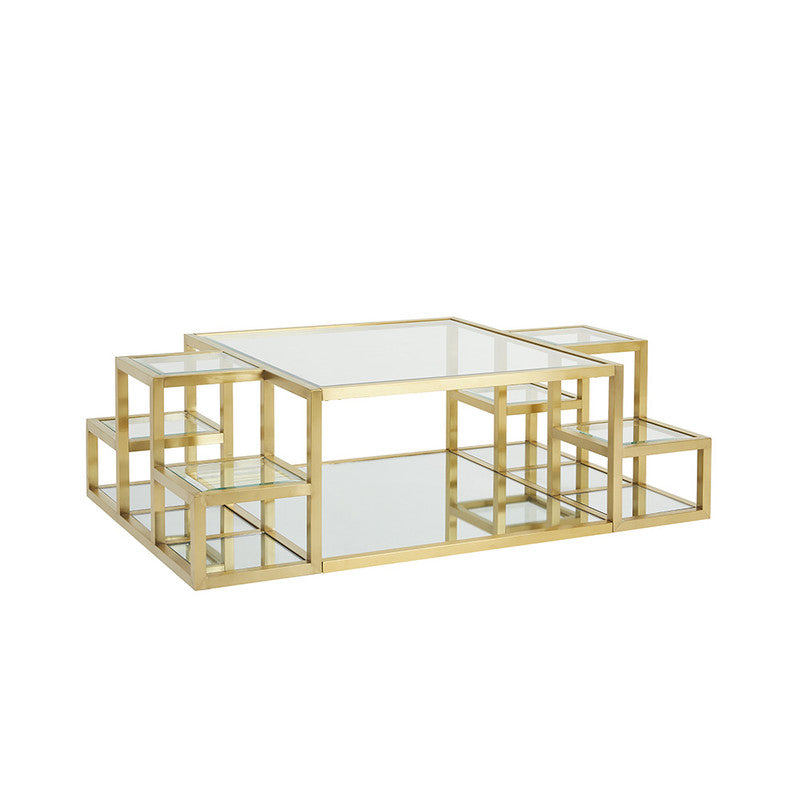 Praet Tempered Glass Mirror Coffee Table - Gold