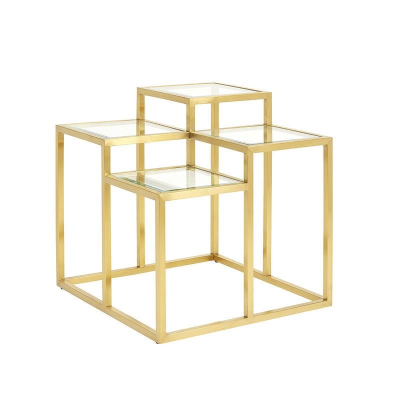 Praet Tempered Glass Mirror End Table - Gold