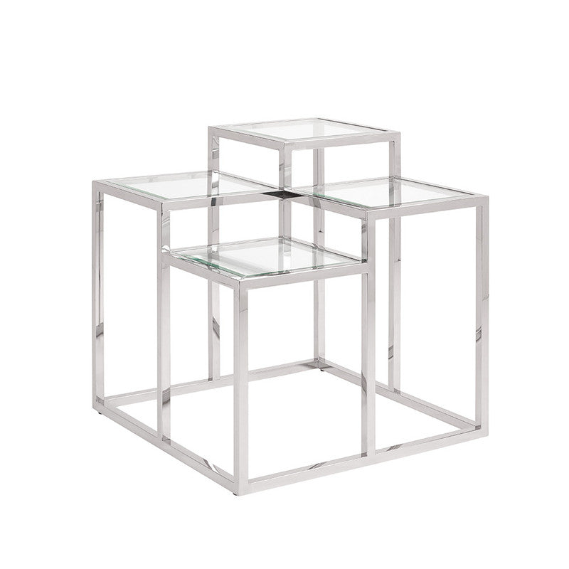 Praet Tempered Glass Mirror End Table - Silver