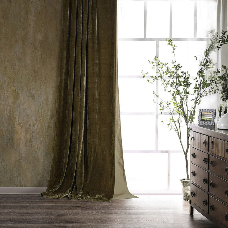 Sierpnia Silk Look Velvet Drapery Panel (108 X 48) - Green Ochre