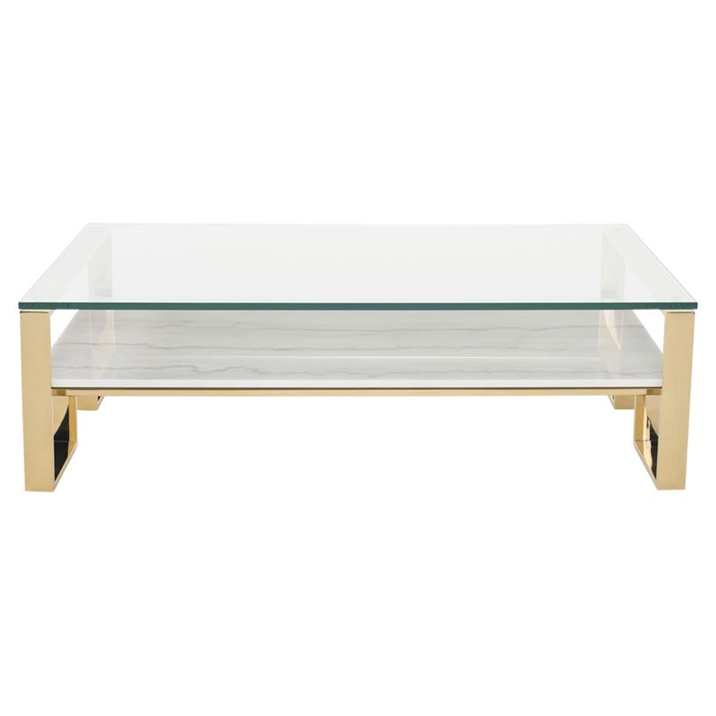 Brioude Glass and Marble Tiered Coffee Table - White/Gold
