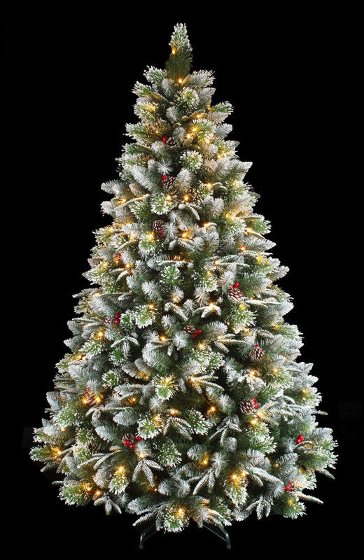 Tuomaan 5ft Decorated Flocked Pine Pre-Lit LED Christmas Tree - Warm White/Multi-Colour