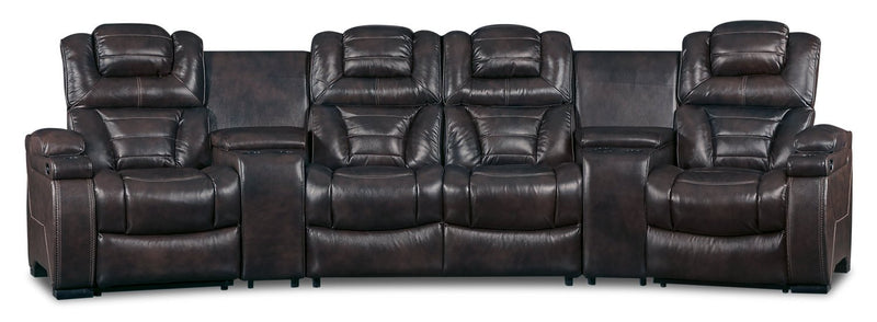 Strathmeyer 5-Piece Genuine Leather Curved Power Reclining Sectional - Brown