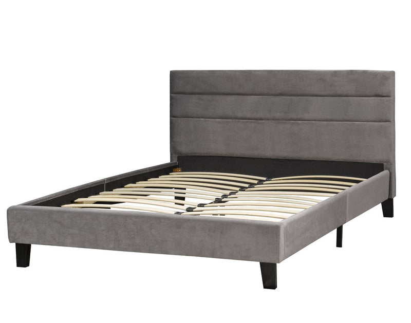Volos Velvet Full Platform Bed - Grey