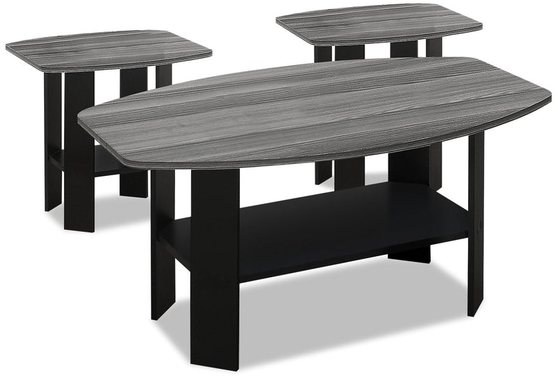 Mondavi 3-Piece Coffee and Two End Tables Package - Grey and Black