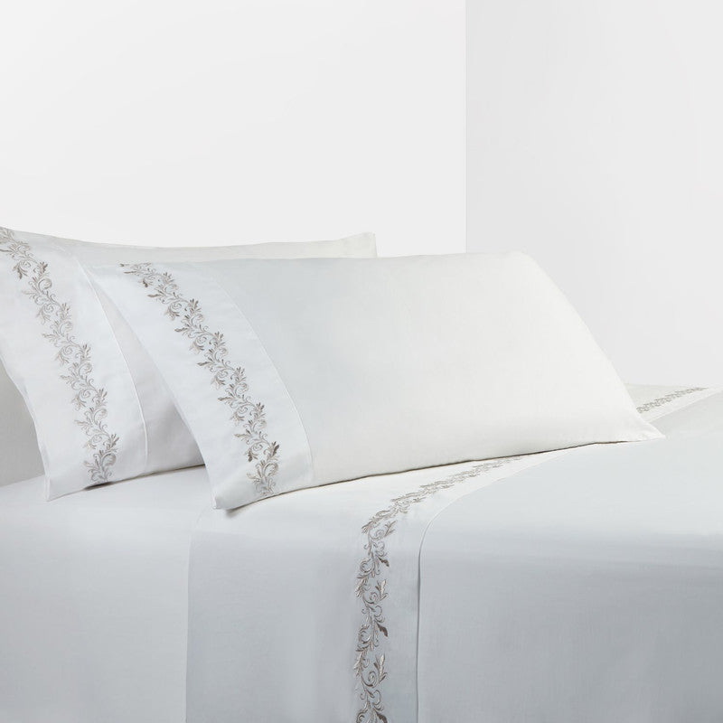 Orono 4 Pc. Queen Embroidered Sheet Set - White/Grey