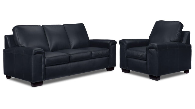 Webster Leather Sofa and Chair Set - Navy