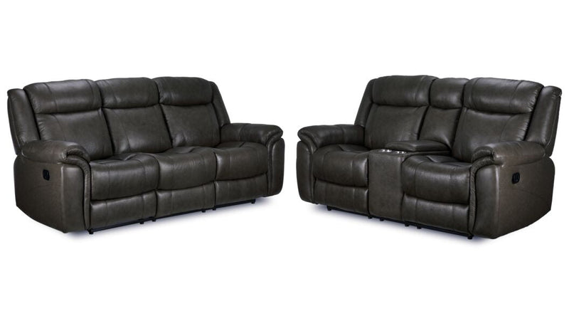Cassville Reclining Leather Sofa and Loveseat Set - Grey