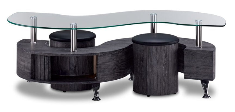 Rubix Coffee Table with Two Ottomans - Dark Grey
