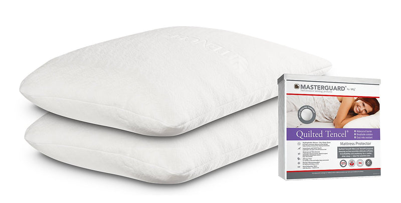 MasterGuard® TENCEL™ King Mattress Protector with 2 Queen Memory Foam Tencel Pillows