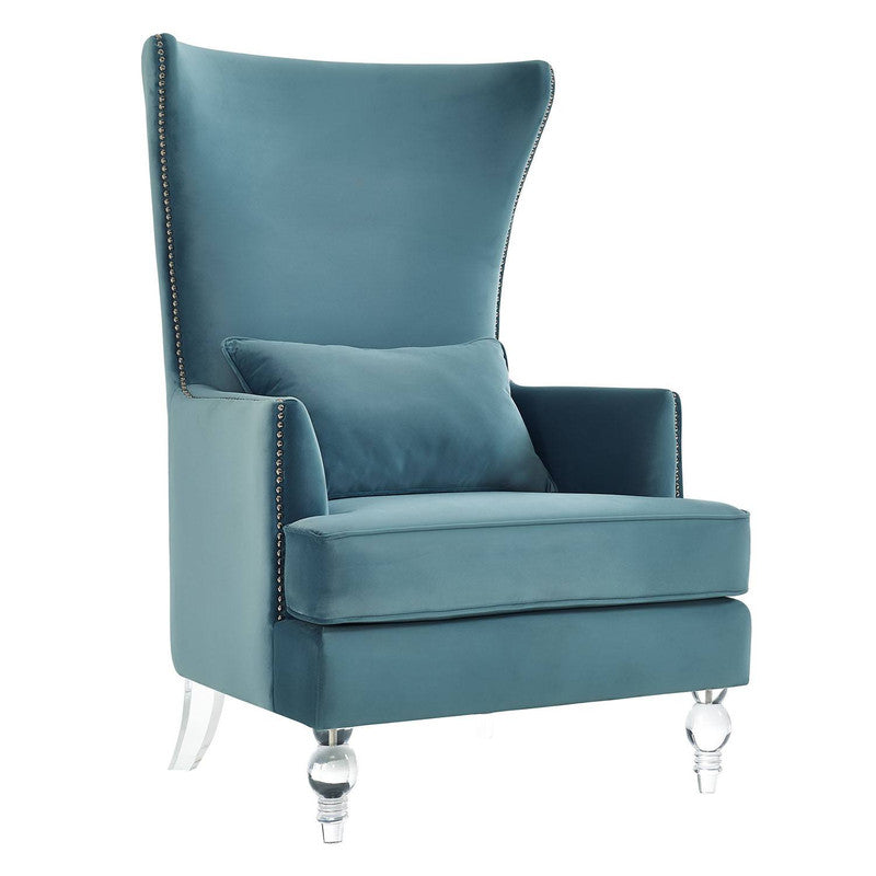 Bandini Velvet Accent Chair - Sea Blue/Clear