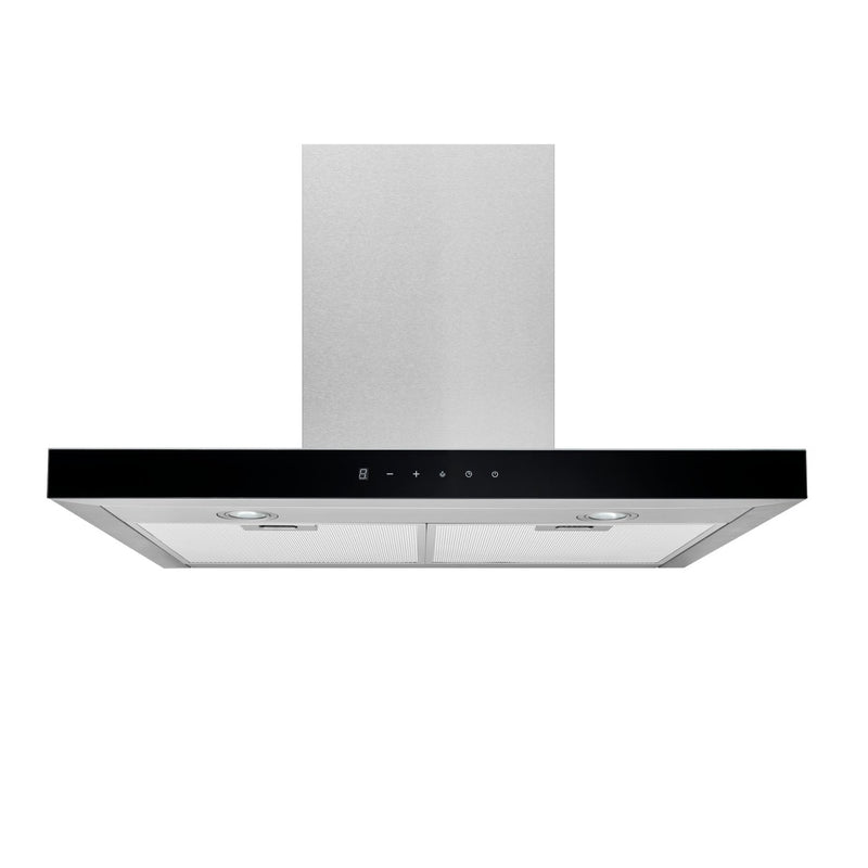 Broan Designer 30" Chimney Range Hood with Black Glass Panel - BWT1304SSB