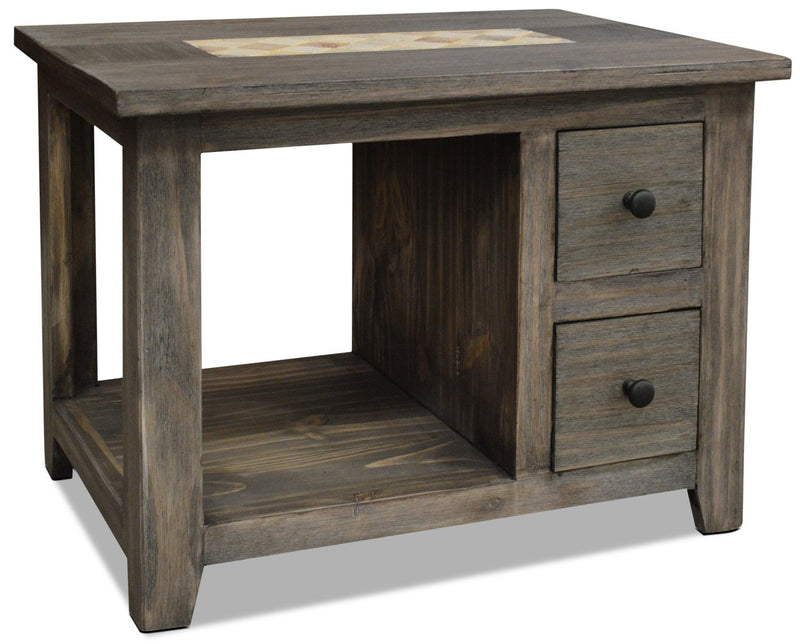Reidville Solid Pine End Table with Marble Inset - Grey