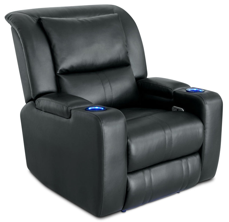 Stambrugh Leather-Look Fabric Power Recliner with Power Headrest - Black