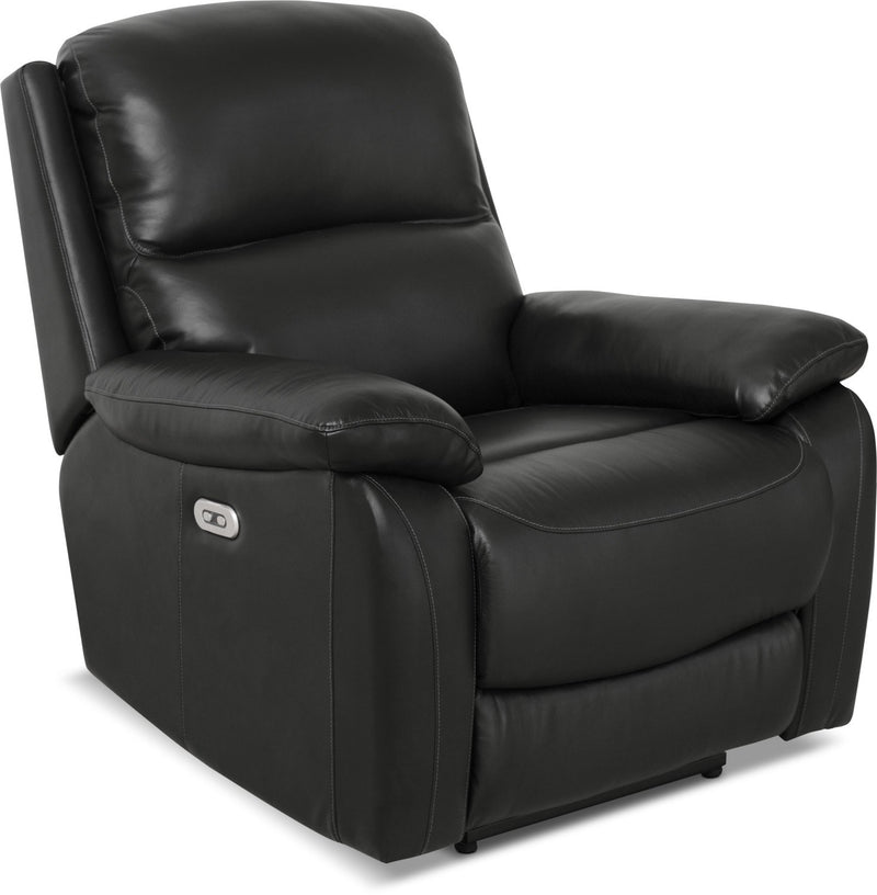 Orozco Genuine Leather Power Reclining Chair with Adjustable Headrest - Black