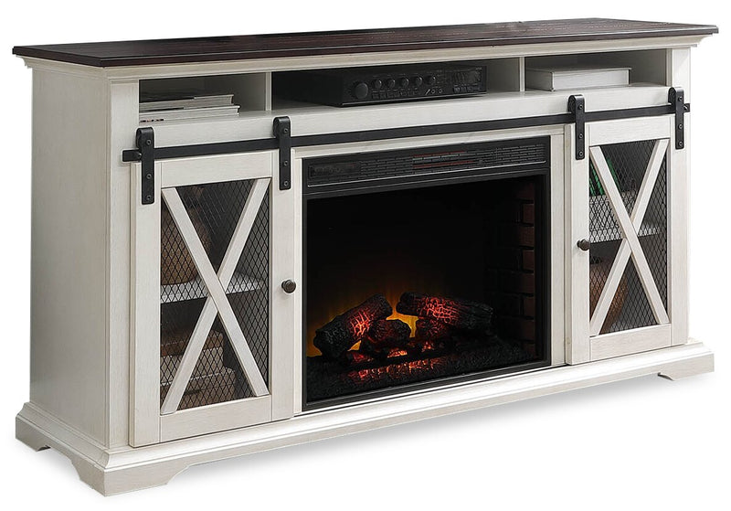Monte 69” TV Stand with Firebox - White