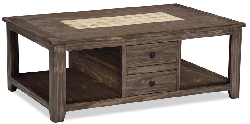 Reidville Solid Pine Coffee Table with Marble Inset - Grey