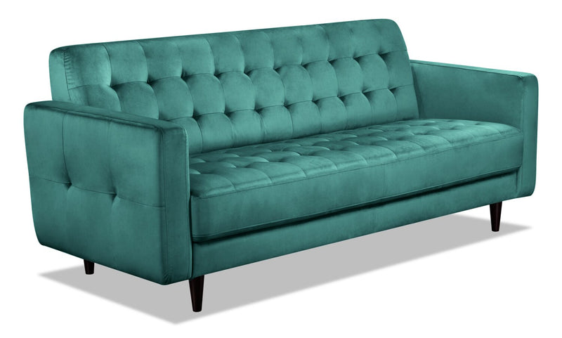 Devlin Velvet Sofa - Green - Glam, Modern, Retro style Sofa in Green Plywood, Solid Woods