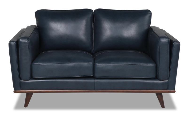 Marlott Top-Grain Genuine Leather Loveseat - Navy