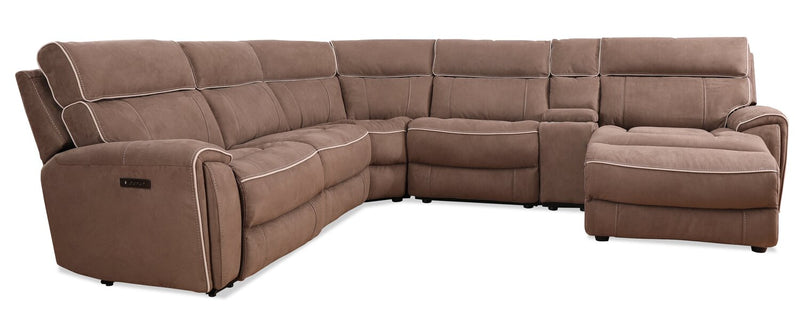 Sunview 6-Piece Faux Suede Right-Facing Power Reclining Sectional - Taupe