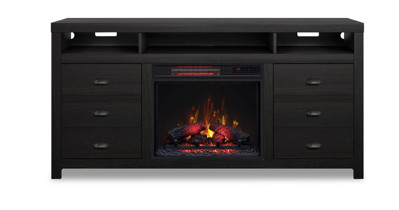 Laing 64" TV Stand with Log Firebox - Black