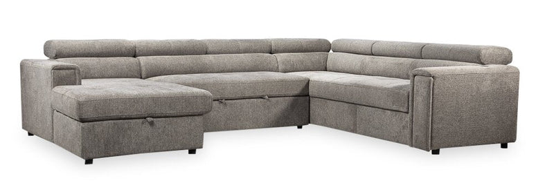 Romilly 3-Piece Linen-Look Fabric Left-Facing Sleeper Sectional - Grey