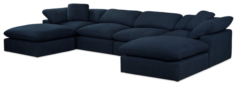 Dalyn 6-Piece Linen-Look Fabric Modular Sectional with 2 Ottomans - Navy