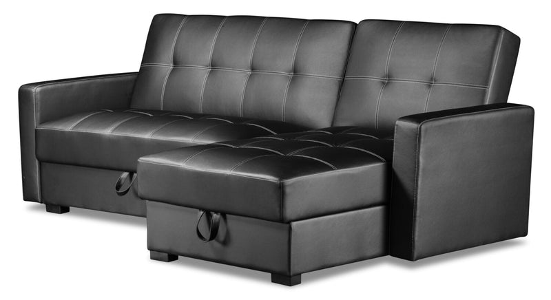 Caledon 2-Piece Leather-Look Right-Facing Futon Sectional - Black